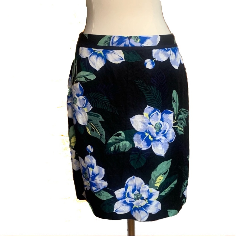 Banana Republic Floral Pencil Skirt Black Blue Womens Size 12